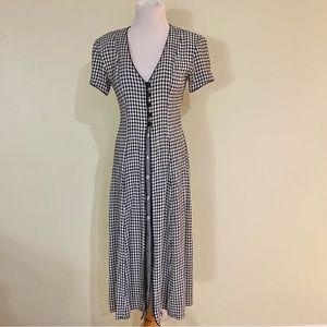 80s 90s Vintage Black & White Plaid Checker Button Down Dress By Panache Size 8
